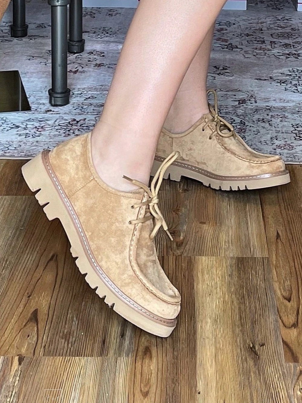Hey Girl By Corkys Fall For It lace up moccasins in camel faux suede